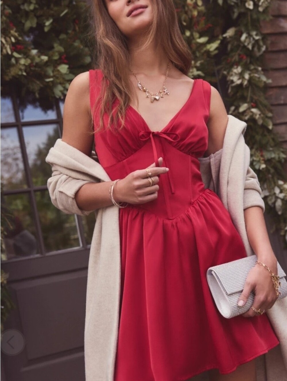 Francesca's Collections Red Satin Tie-Front Chemise
